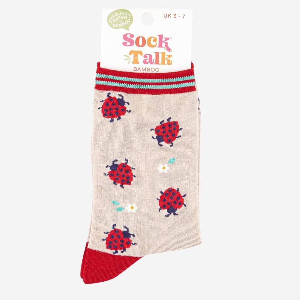 Women’s Bamboo Socks- Cream/ Red, Ladybird. Socks by Sock Talk