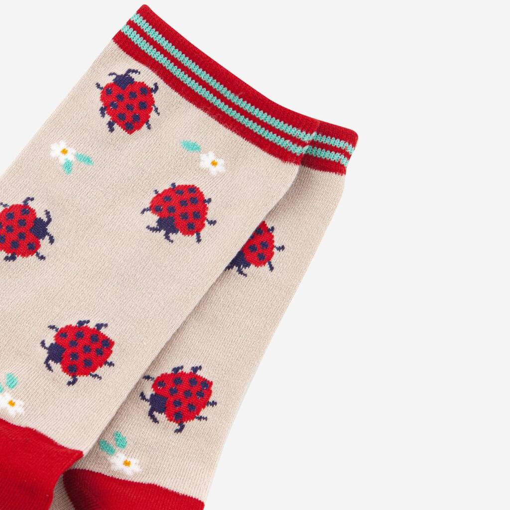 Women’s Bamboo Socks- Cream/ Red, Ladybird. Socks by Sock Talk