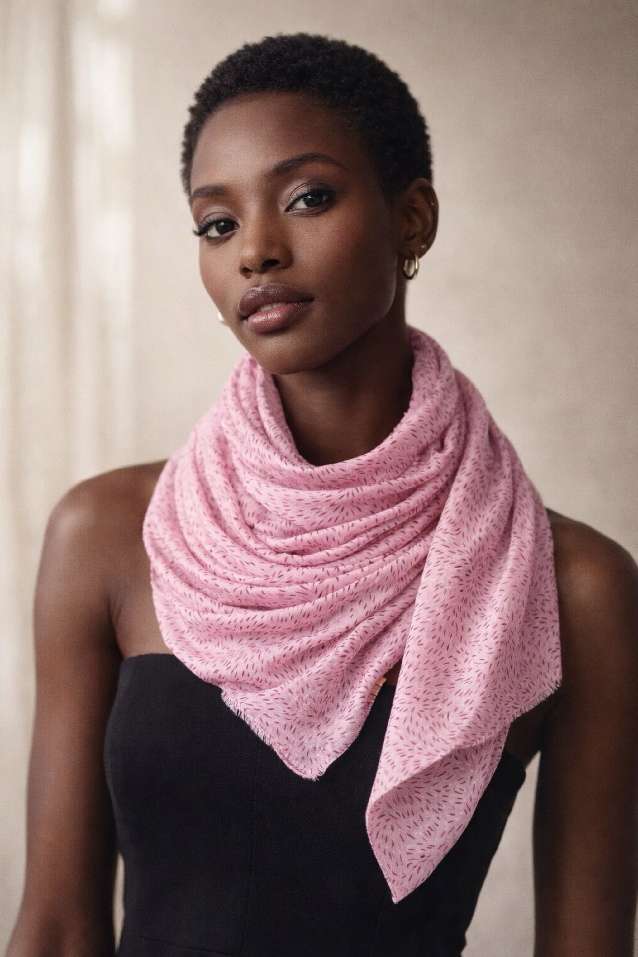 Lightweight Small Strokes with Small Golden Lines Pattern Scarf in Pink by London Scarves