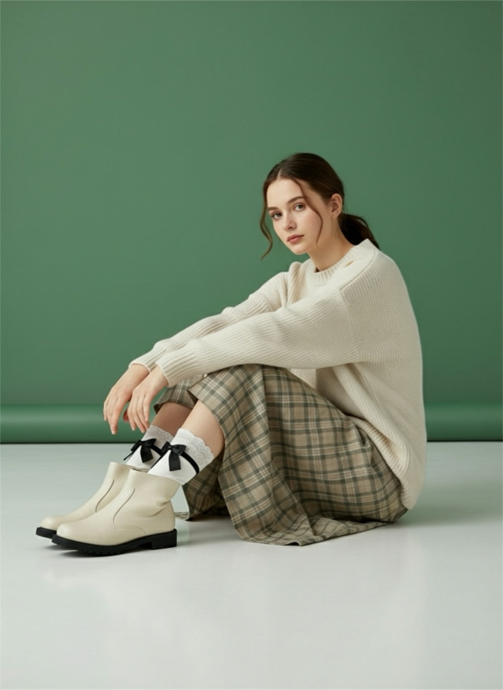 White Cotton Lace Trim With Black Butterfly Knot Socks