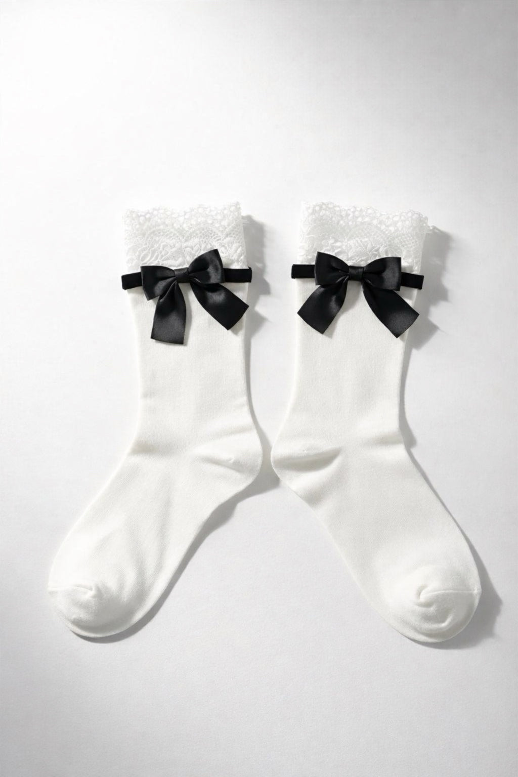 White Cotton Lace Trim With Black Butterfly Knot Socks