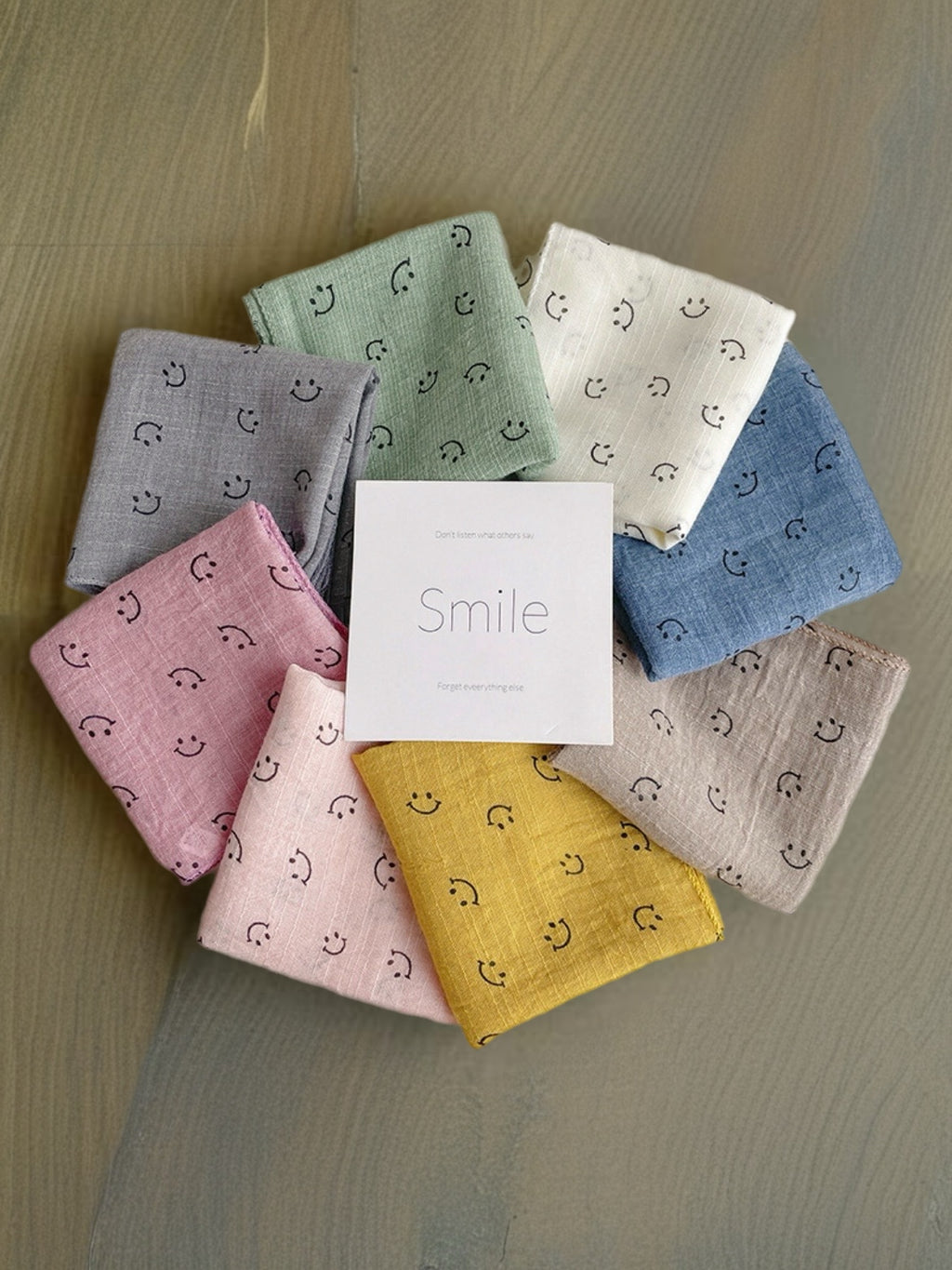 Children’s Cotton Muslin Square Scarf Set of 3 – Multifunctional Soft Absorbent Smile Print
