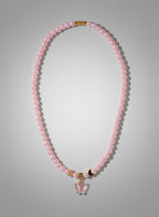 Little Ladies Pink Pearl Imitation Butterfly Half Moon Necklace by Kristine Keina. Available in Two Sizes