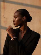 Eva Bracelet – Elegant Porcelain Beads with Alloy Spacer Discs Bracelet Handcrafted by Artist Kristine Keina