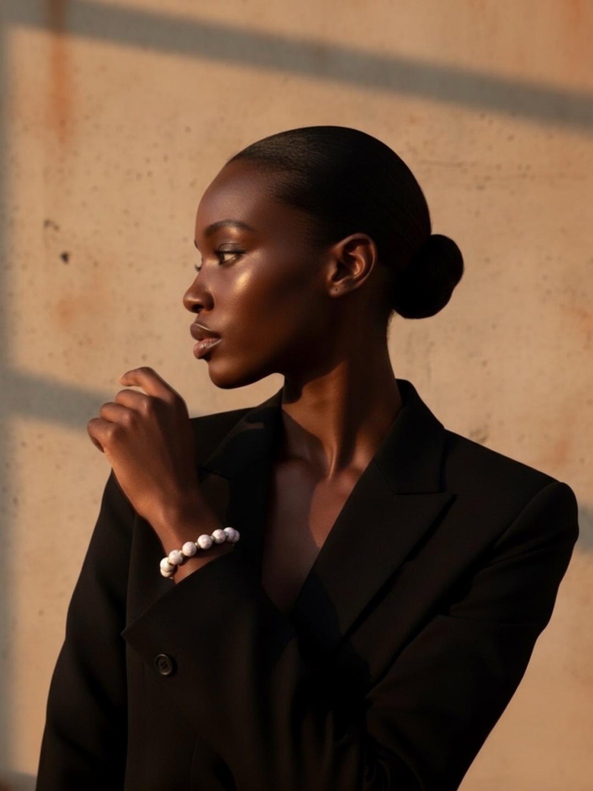 Eva Bracelet – Elegant Porcelain Beads with Alloy Spacer Discs Bracelet Handcrafted by Artist Kristine Keina