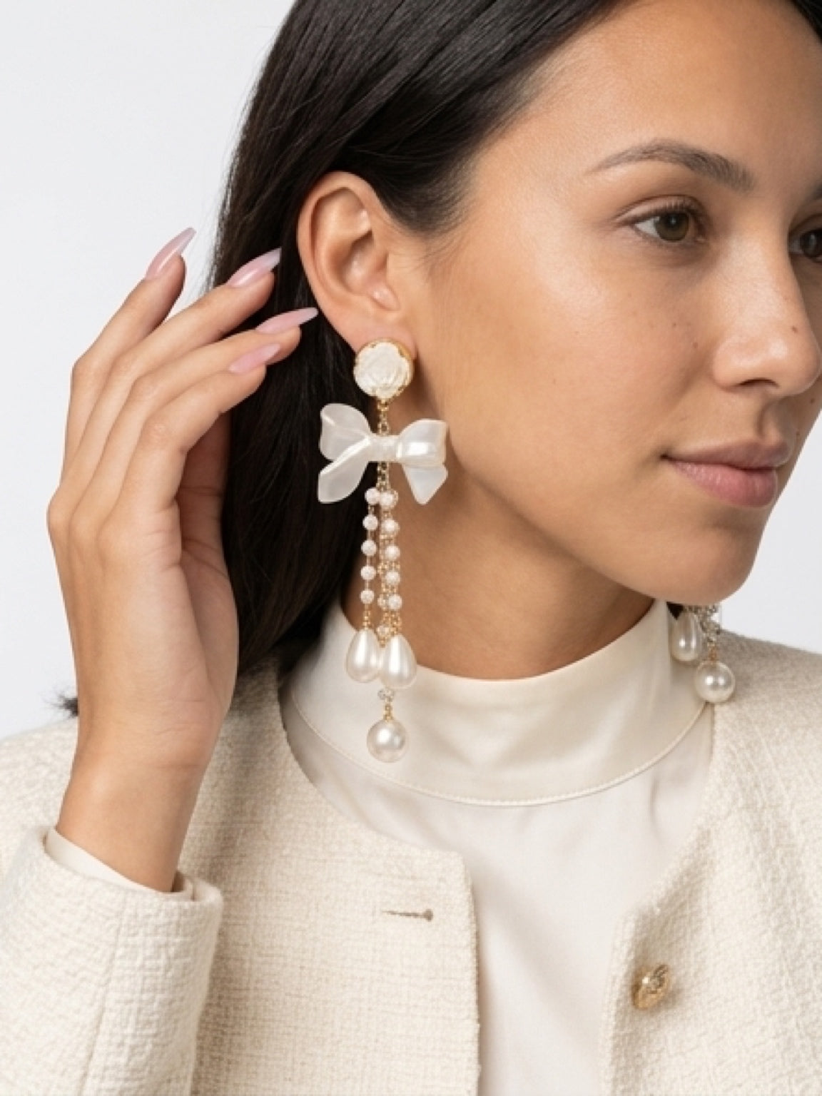 Elegant 925 Silver Pin Tassel Drop Earrings For Women Luxury Full Zirconia Faux Pearl Stud Earrings