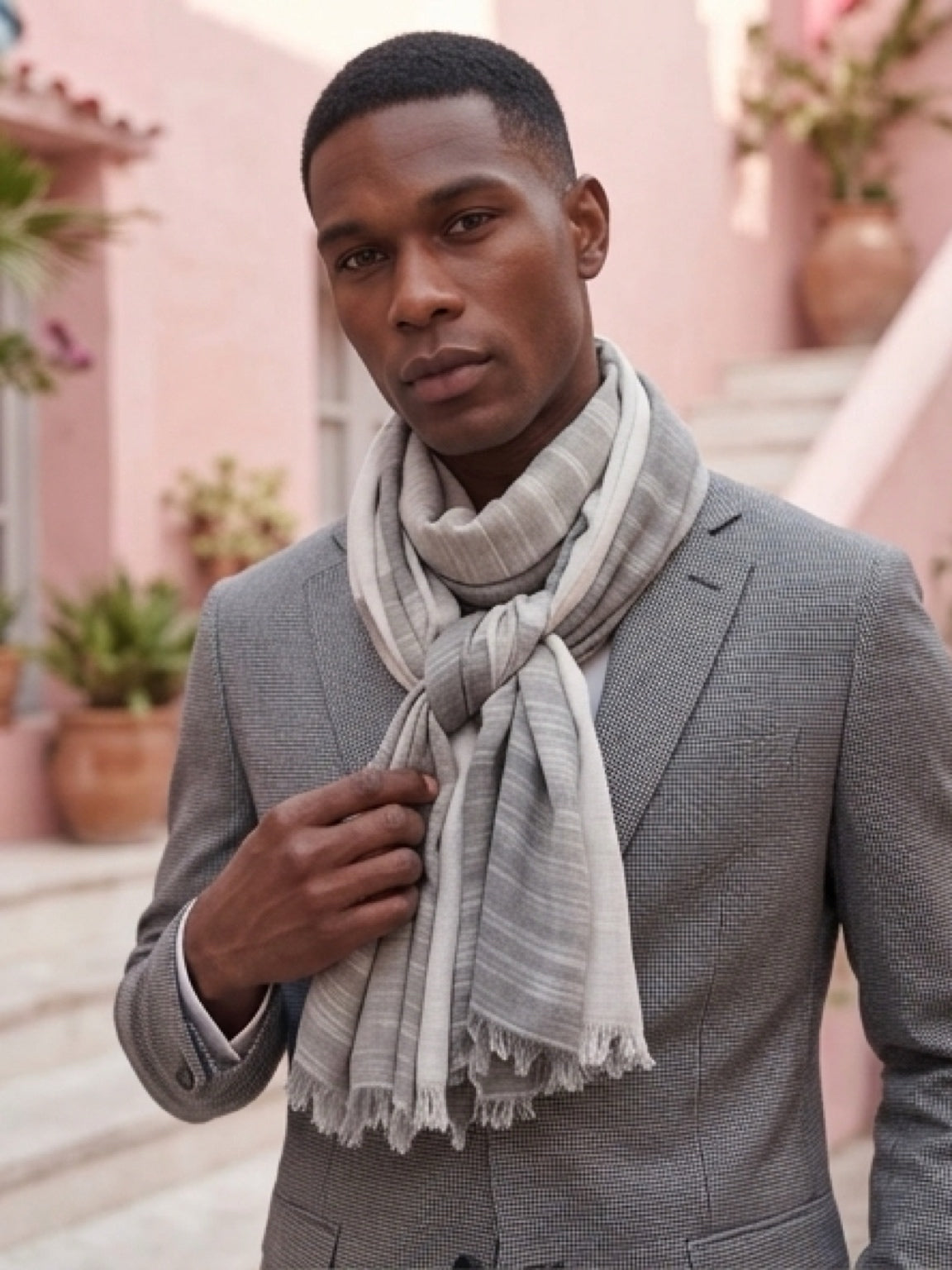 Men’s Striped Cotton Linen Scarf, Soft Lightweight Breathable by Pink Shop UK