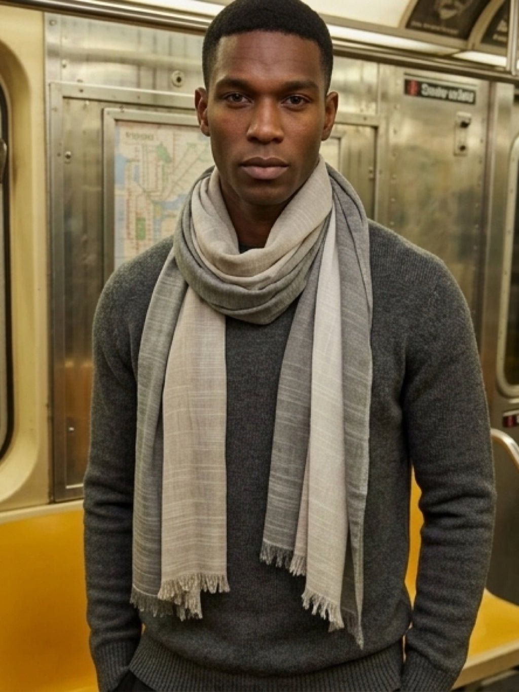 Men’s Striped Cotton Linen Scarf, Soft Lightweight Breathable by Pink Shop UK