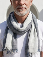 Men’s Striped Cotton Linen Scarf, Soft Lightweight Breathable by Pink Shop UK