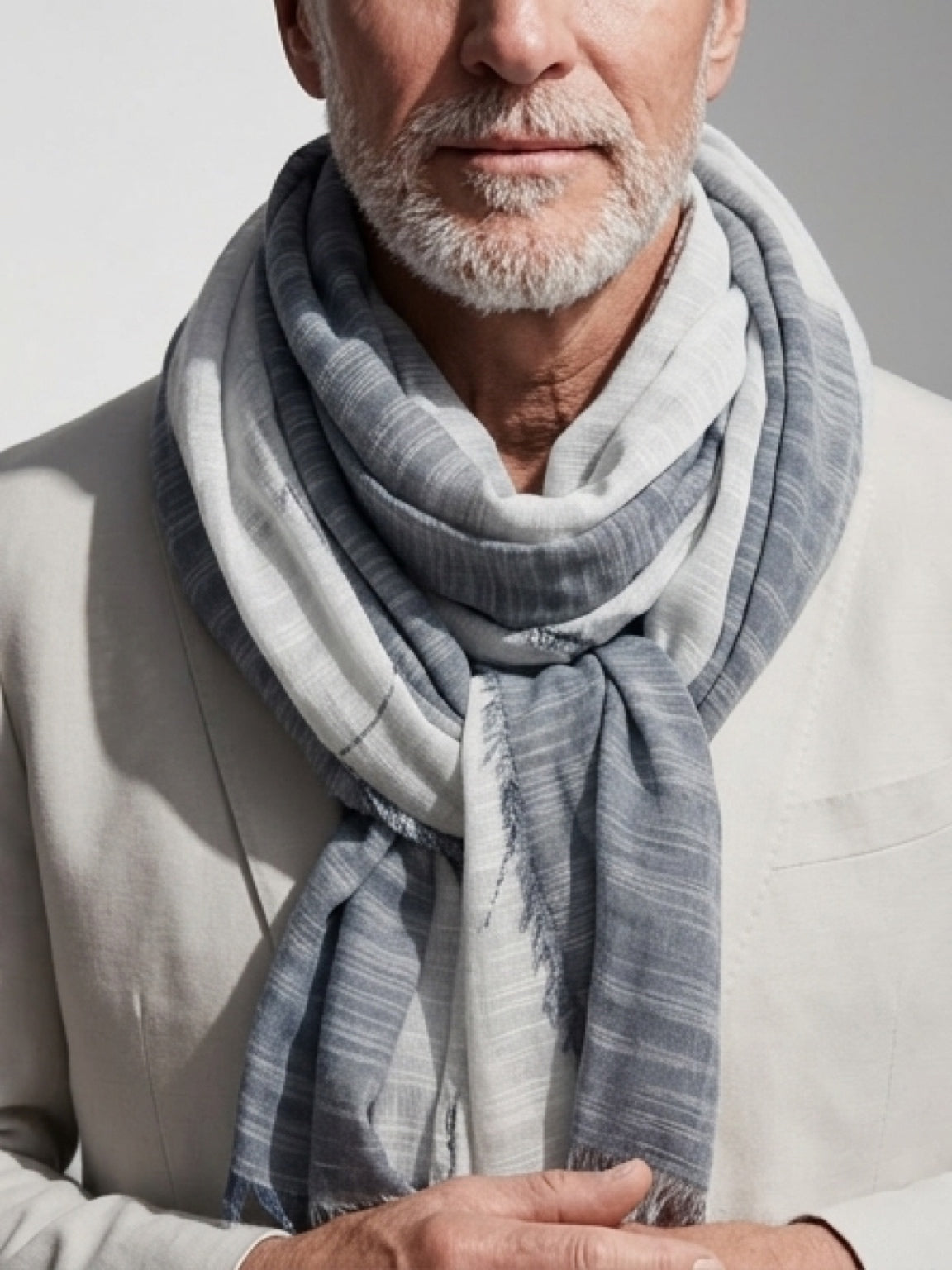 Men’s Striped Cotton Linen Scarf, Soft Lightweight Breathable by Pink Shop UK