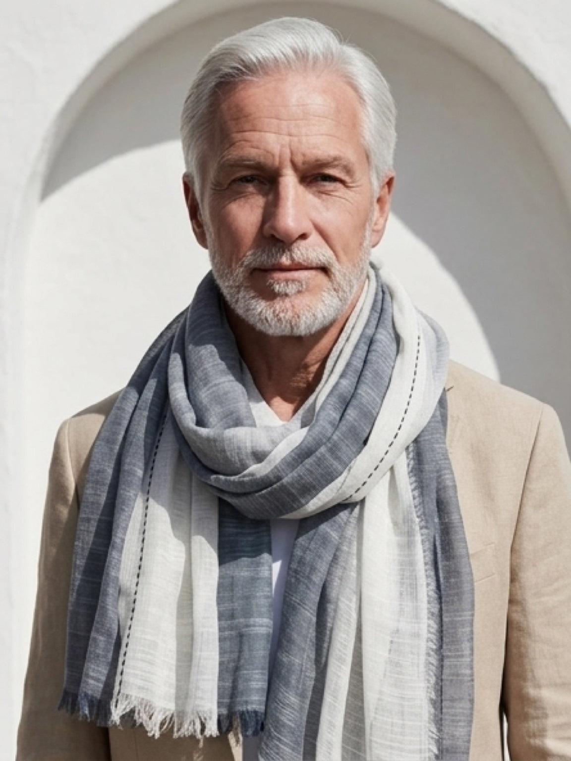 Men’s Striped Cotton Linen Scarf, Soft Lightweight Breathable by Pink Shop UK