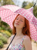 Boutique Polka Dot Ribbed Pagoda Umbrella Pink by Soake