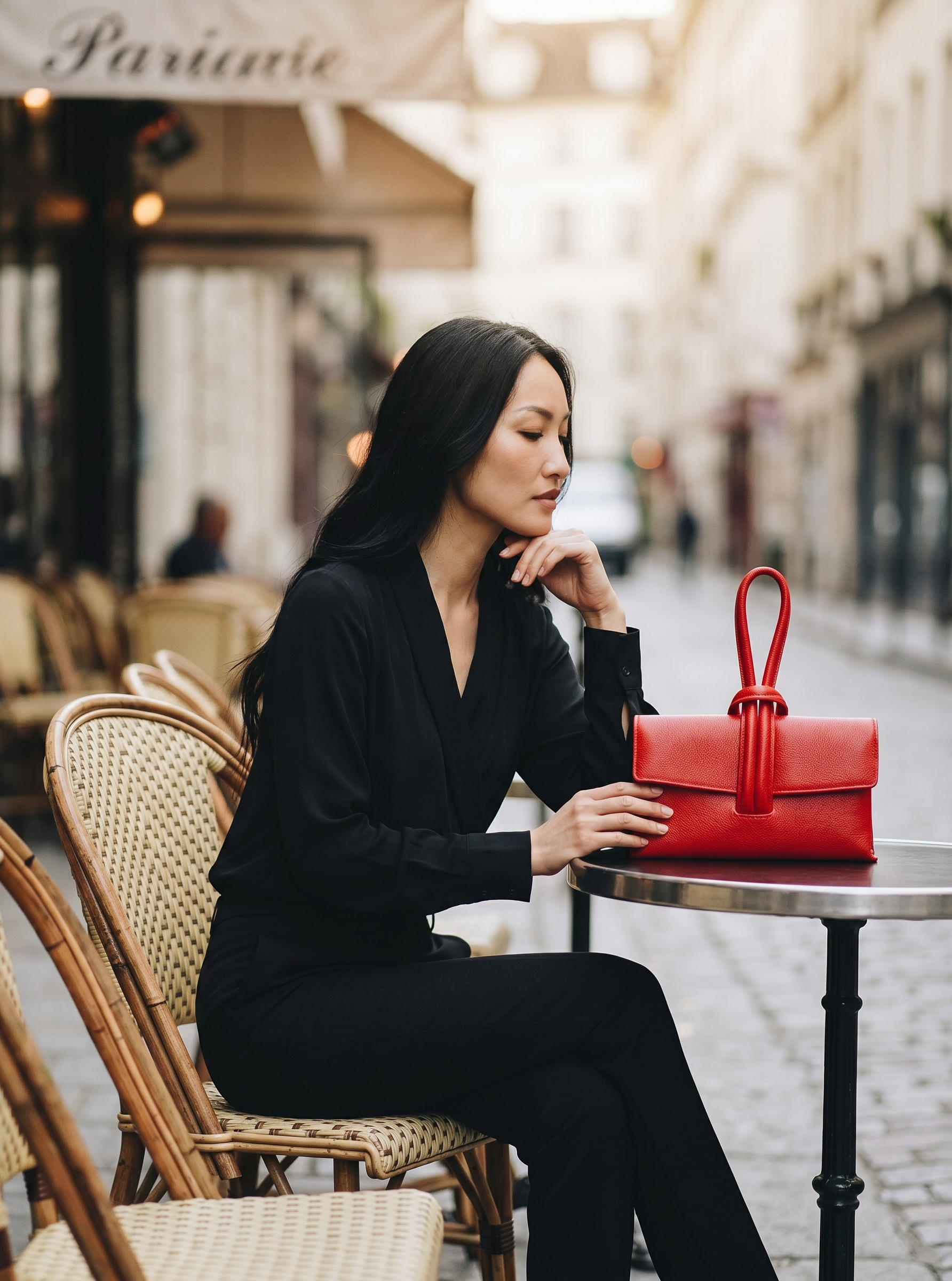 Elegant Loop Handle Italian Leather Clutch Bag