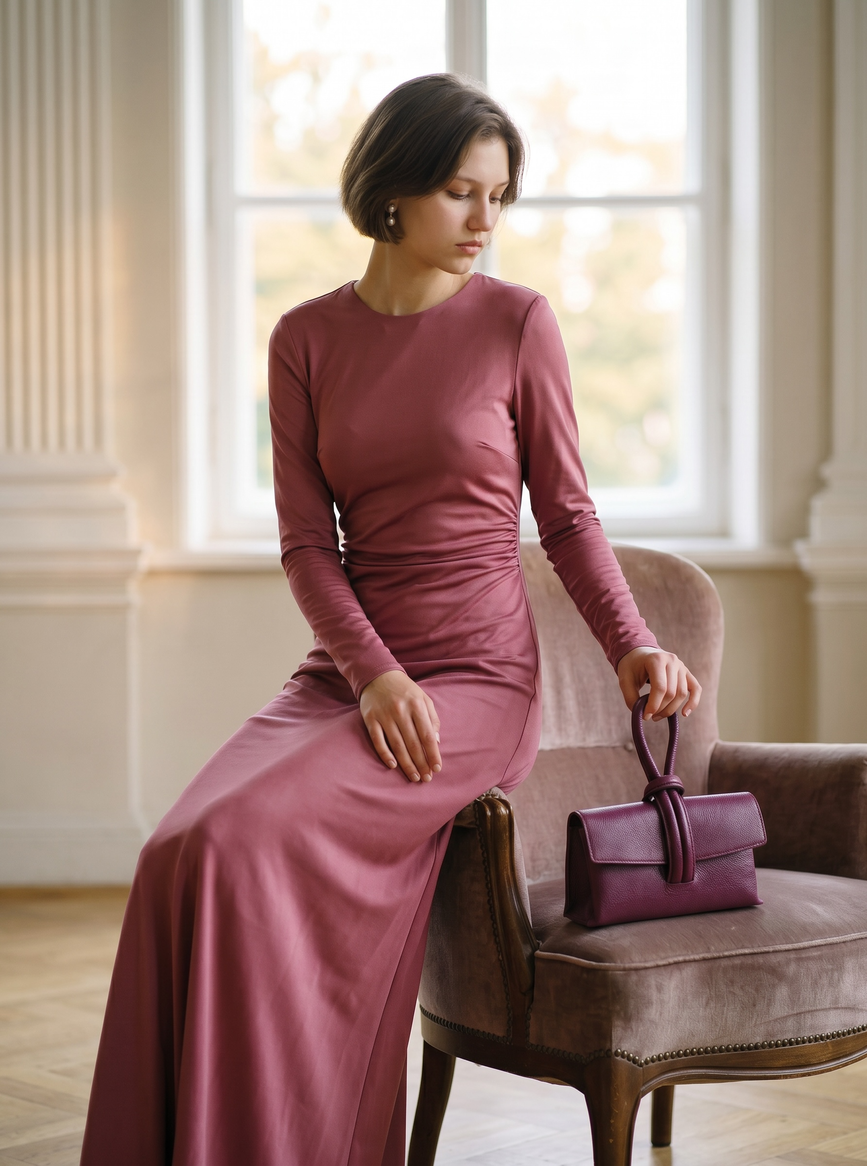 Elegant Loop Handle Italian Leather Clutch Bag