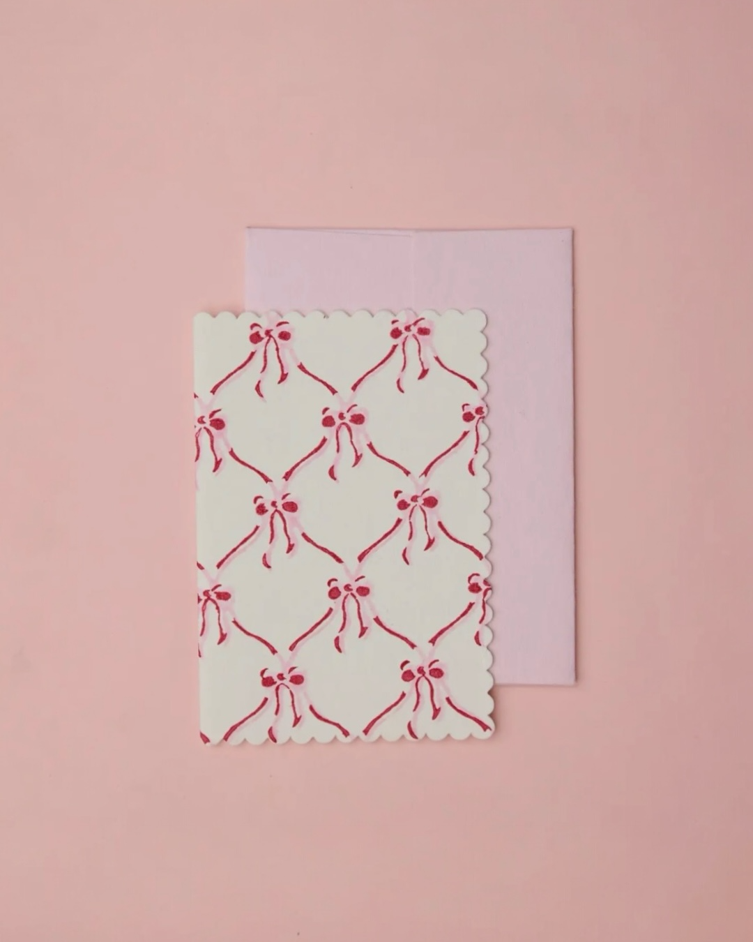 Block Printed Greeting Card- Bows Pink Sorbet by Paper Mirchi