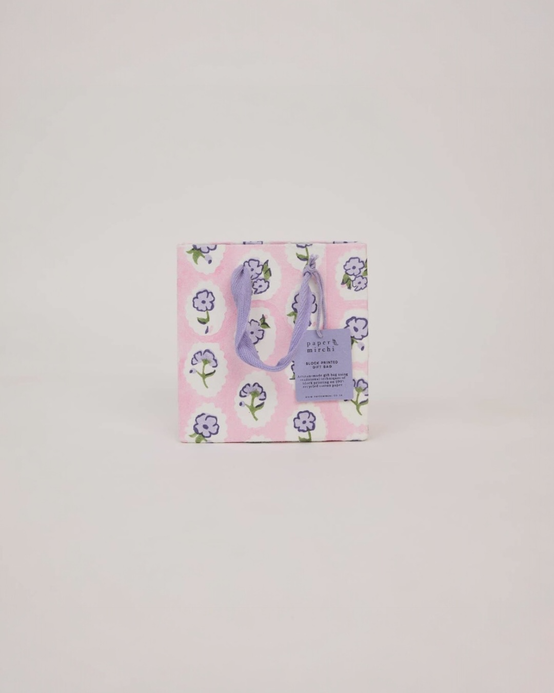 Block Printed Mini Gift Bag- Scallop Tiles Violet Meringue by Paper Mitchi