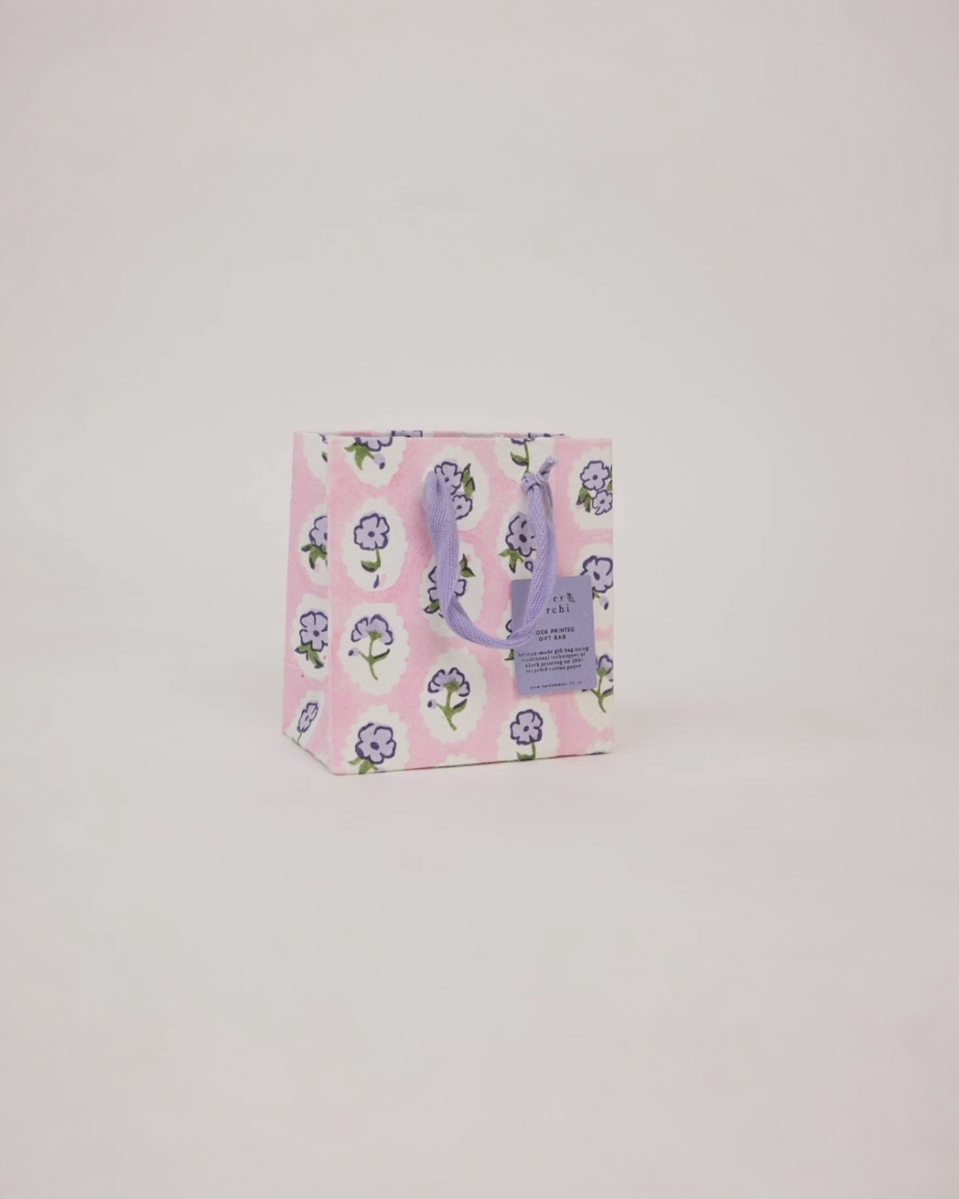 Block Printed Mini Gift Bag- Scallop Tiles Violet Meringue by Paper Mitchi