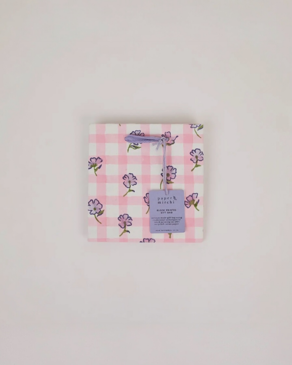 Block Painted Mini Gift Bag- Gingham Violet Meringue by Paper Mitchi
