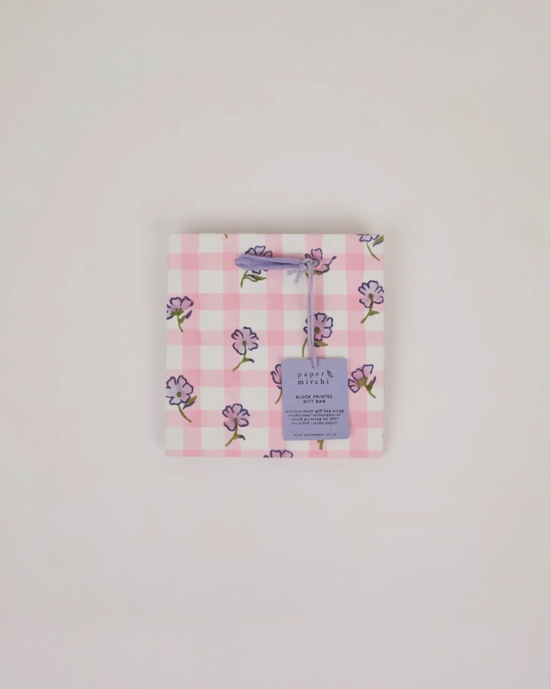 Block Painted Mini Gift Bag- Gingham Violet Meringue by Paper Mitchi