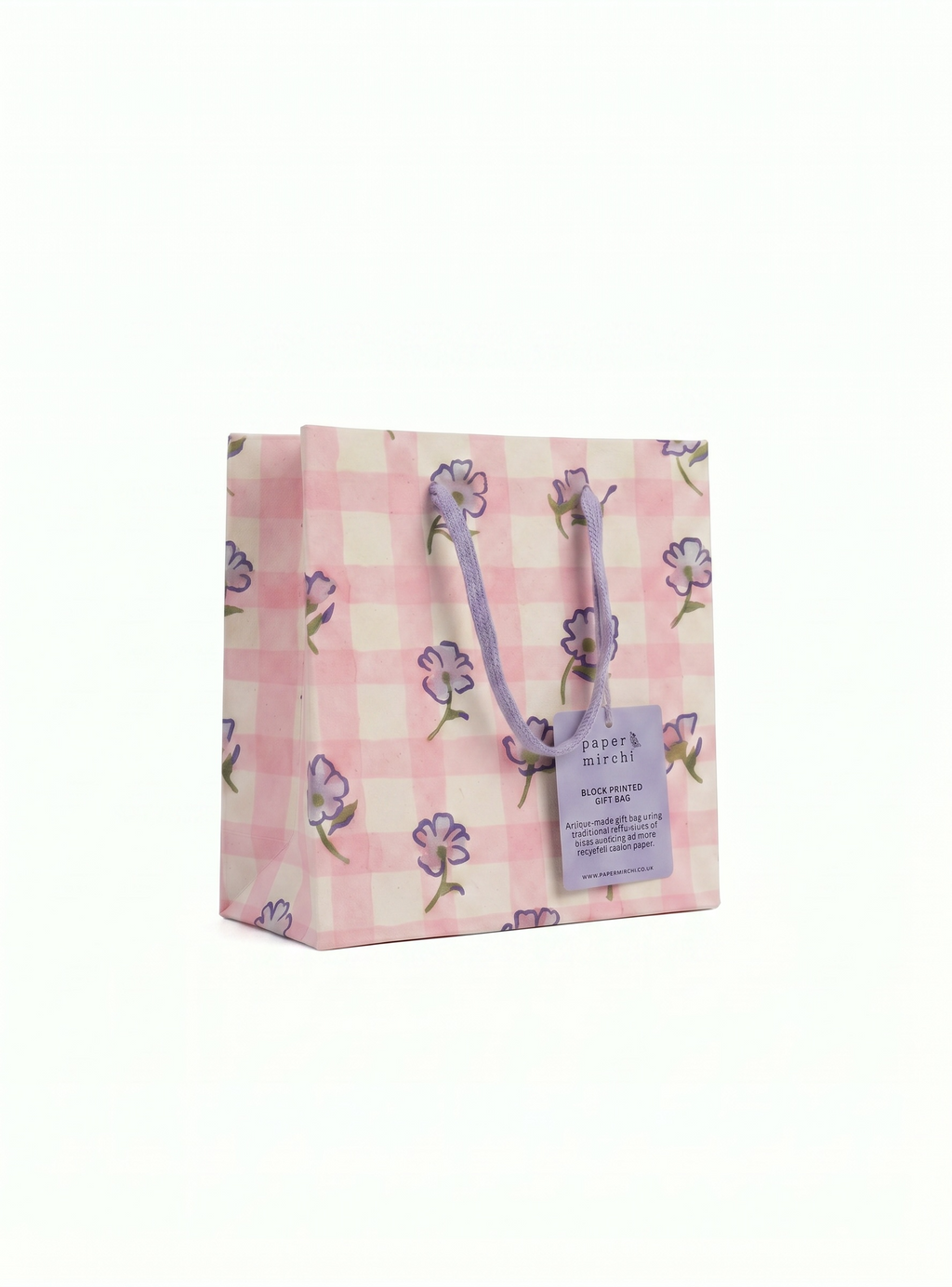 Block Painted Mini Gift Bag- Gingham Violet Meringue by Paper Mitchi