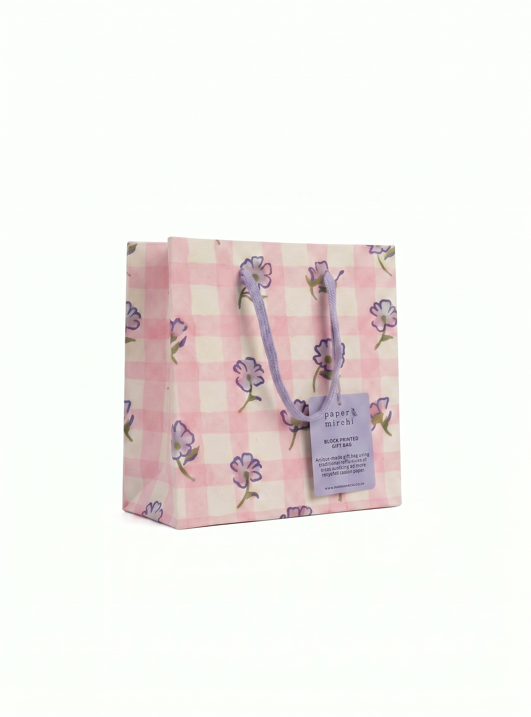 Block Painted Mini Gift Bag- Gingham Violet Meringue by Paper Mitchi