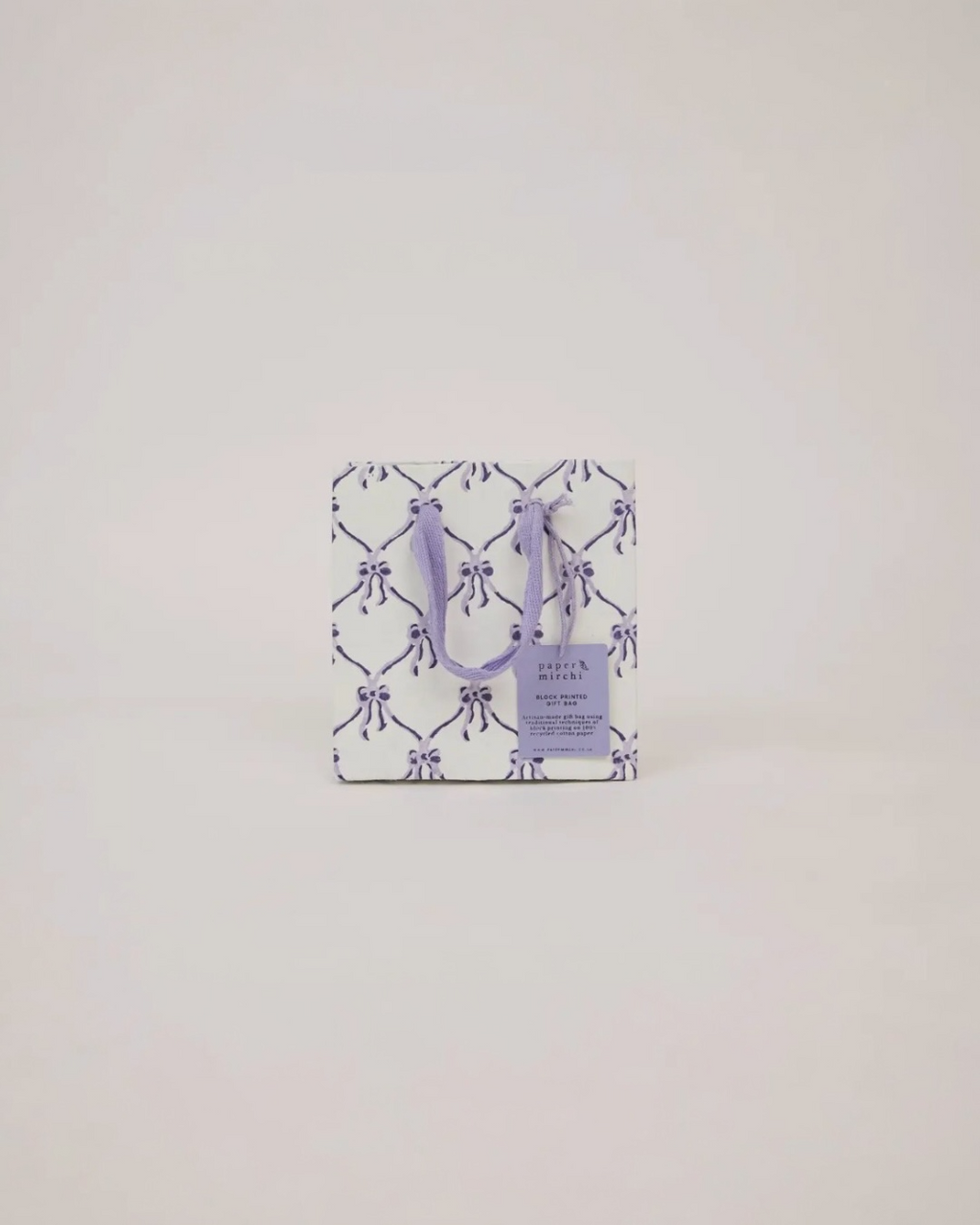 Block Printed Mini Gift Bag- Bows Violet Sorbet by Paper Mitchi