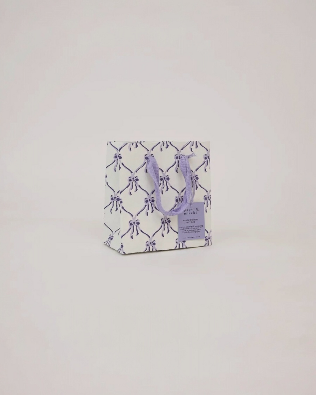 Block Printed Mini Gift Bag- Bows Violet Sorbet by Paper Mitchi