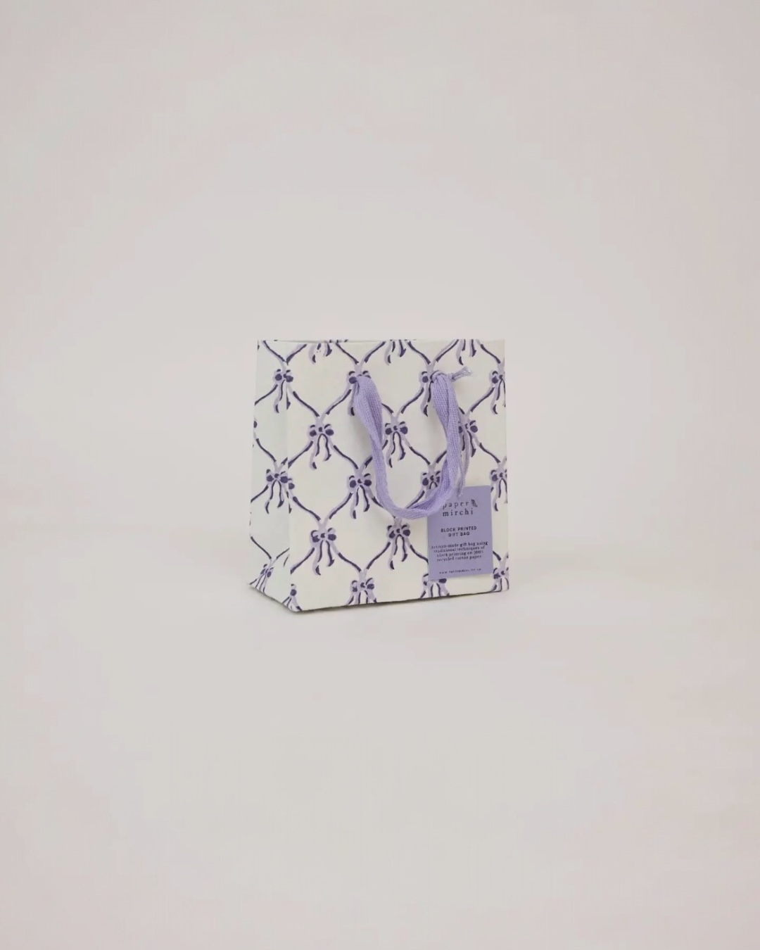 Block Printed Mini Gift Bag- Bows Violet Sorbet by Paper Mitchi