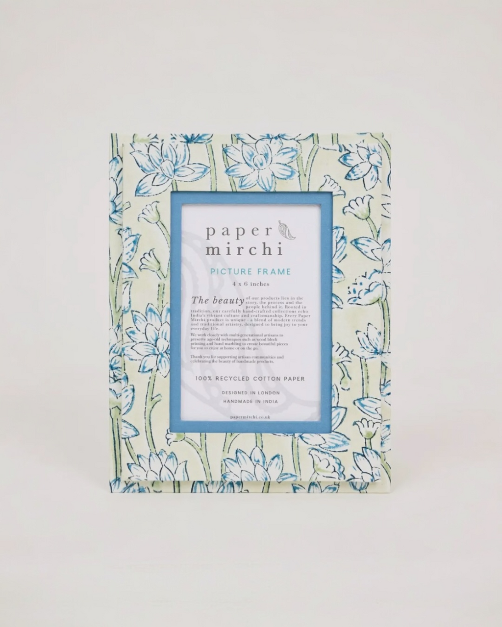 Block Printed Picture Frame (4x6) - Lotus Indigo by Paper Mirchi
