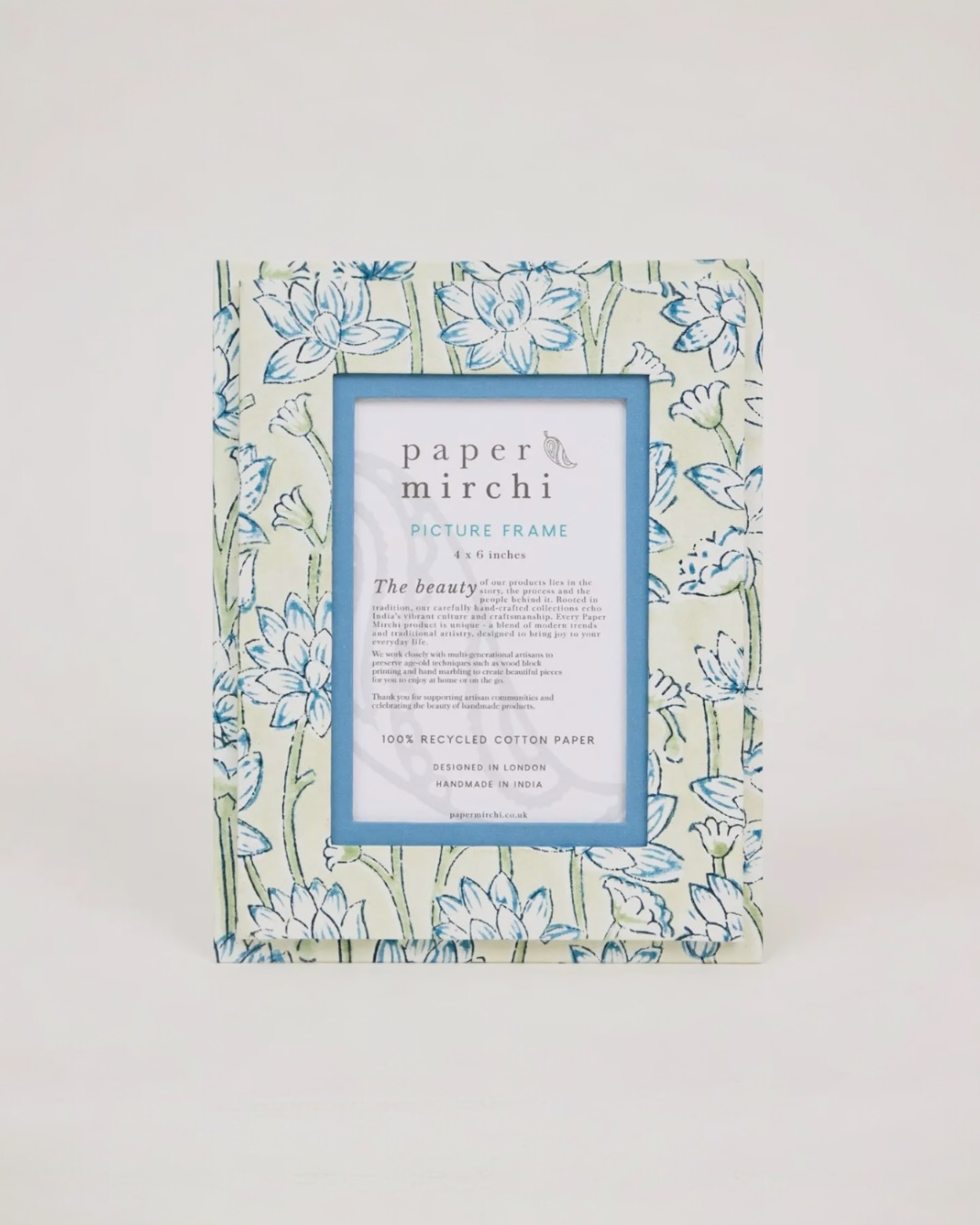 Block Printed Picture Frame (4x6) - Lotus Indigo by Paper Mirchi