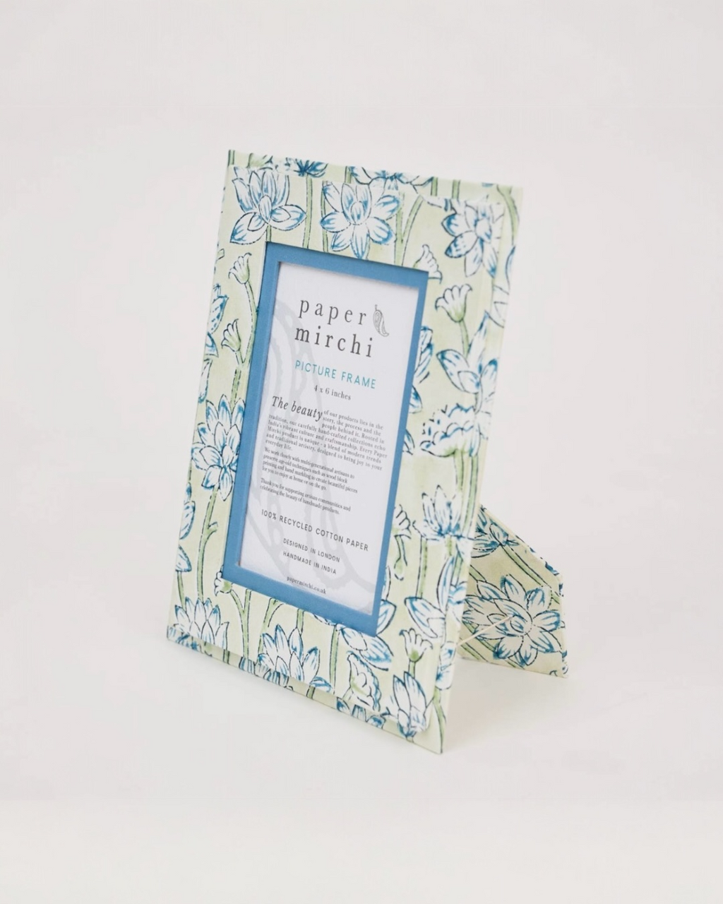 Block Printed Picture Frame (4x6) - Lotus Indigo by Paper Mirchi