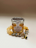 Honey Bee- Natural Premium Yellow Jade Sunflower Porcelain Bead Bee Pendant Stretch Bracelet – Handcrafted by Artist Kristine Keina