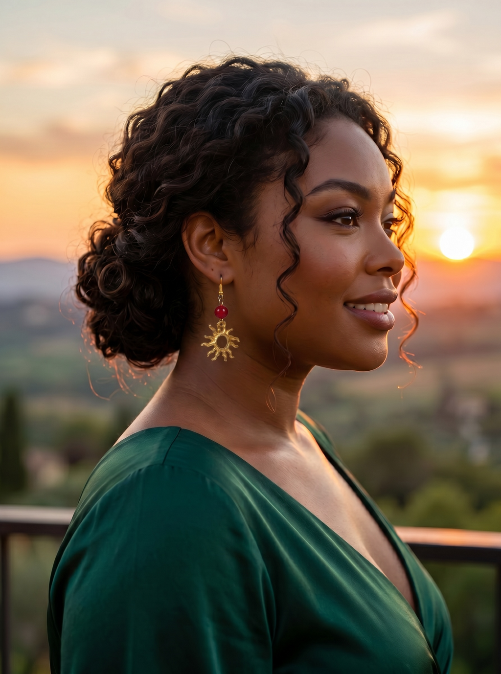 Natural Carnelian Alloy Sun Dangle Earrings by Pink Shop UK