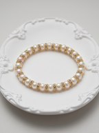 Elara Bracelet — Made with Natural Cultured Freshwater Pearls, Gold‑Plated Alloy Findings and Sparkling Rhinestone Spacers Handcrafted by Artist Kristine Keina