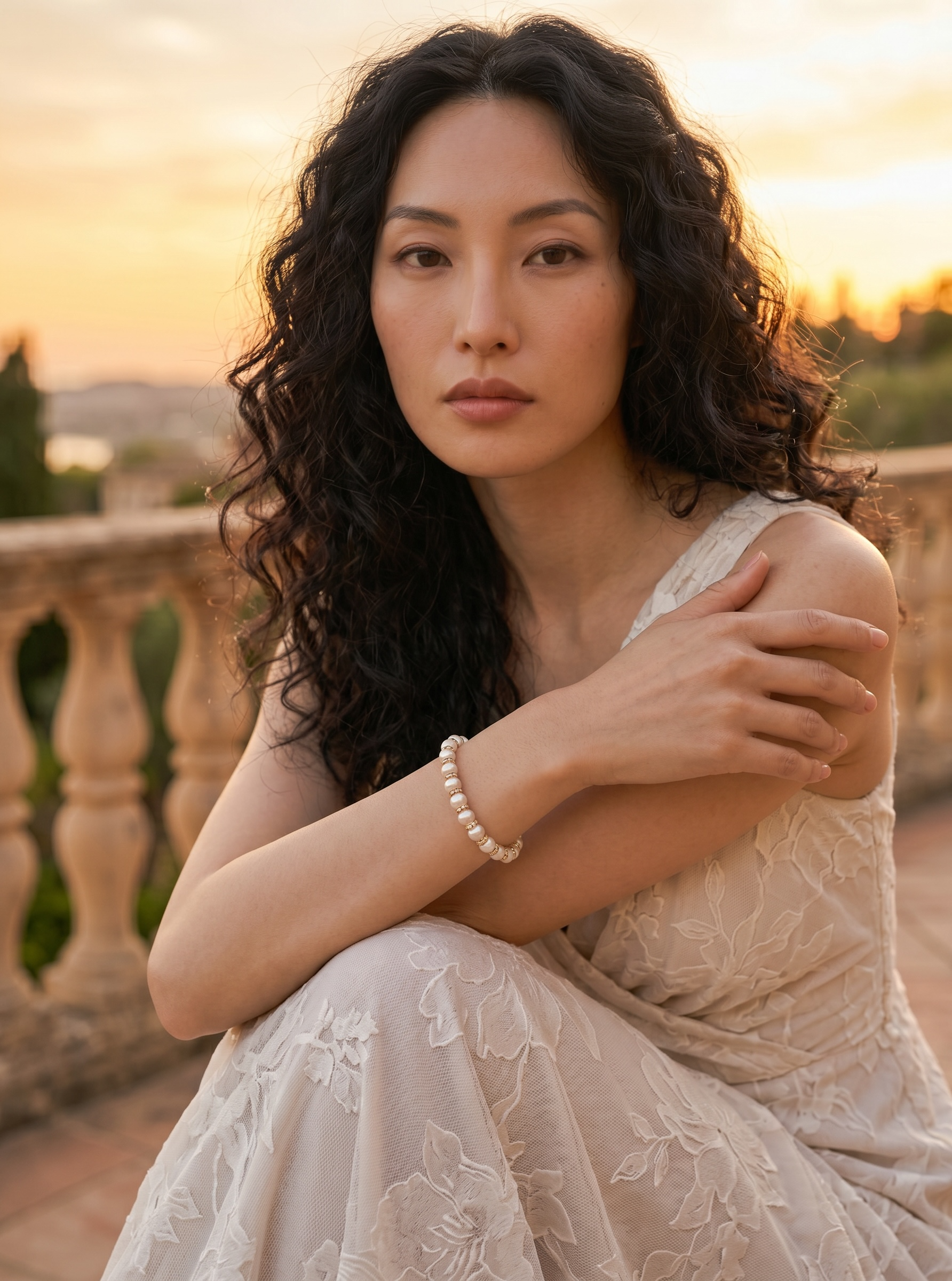 Elara Bracelet — Made with Natural Cultured Freshwater Pearls, Gold‑Plated Alloy Findings and Sparkling Rhinestone Spacers Handcrafted by Artist Kristine Keina