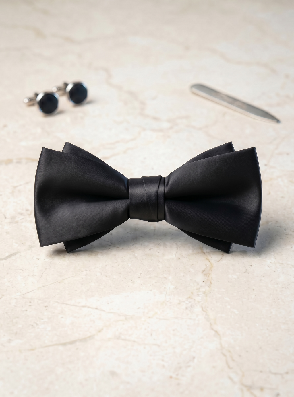 Classic Black/Blue Satin Bow Tie – 12 cm × 6 cm – Adjustable Neck Strap by Pink Shop UK