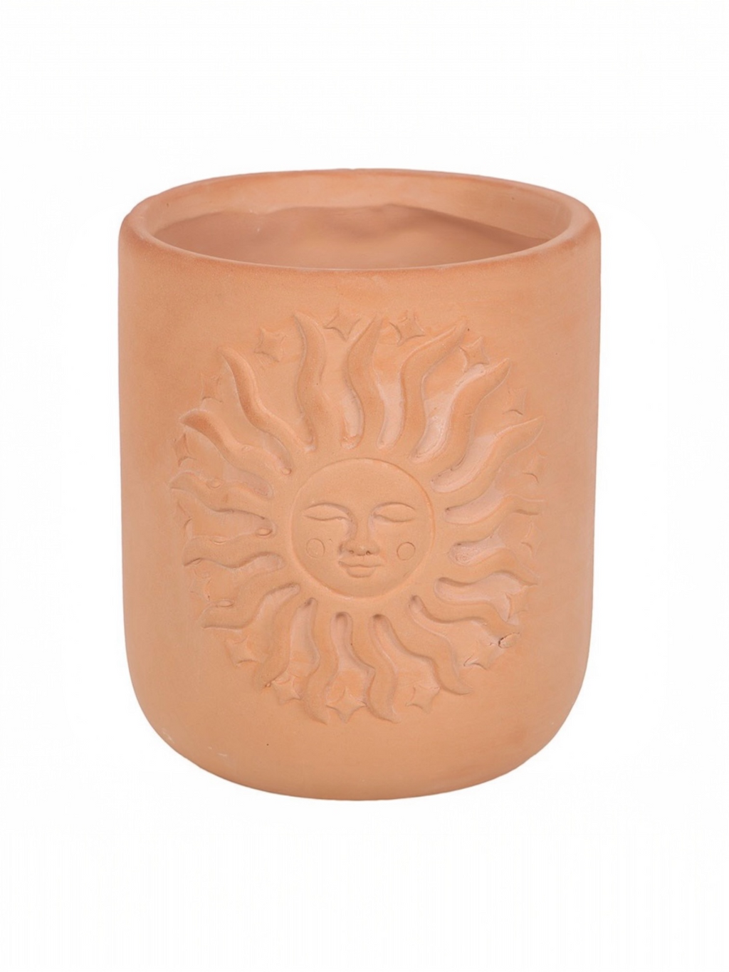 Embossed Sun Terracotta Plant Pot – Boho Golden Hour Planter