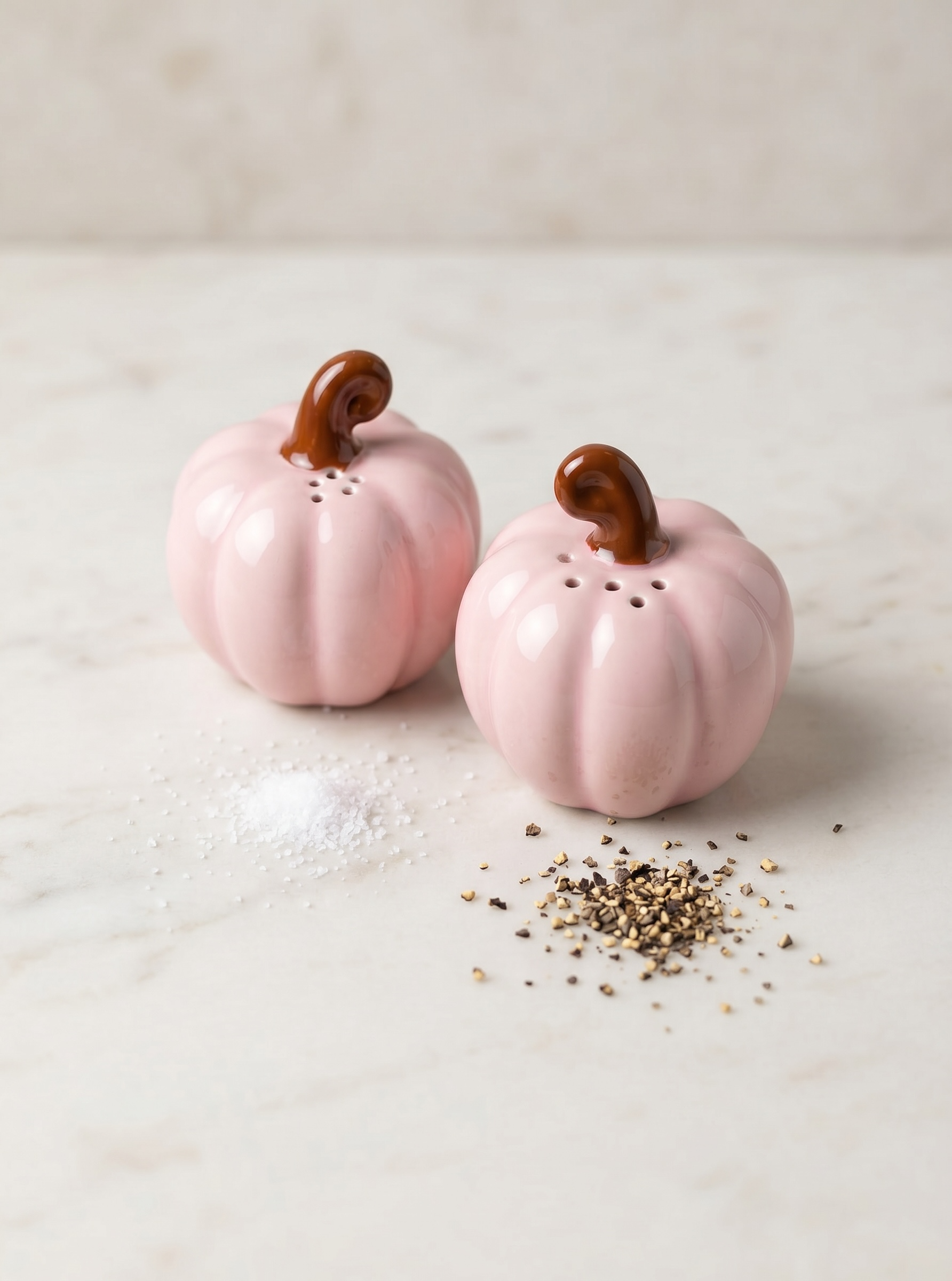 Pink Curly Pumpkin Ceramic Salt & Pepper Shaker Set