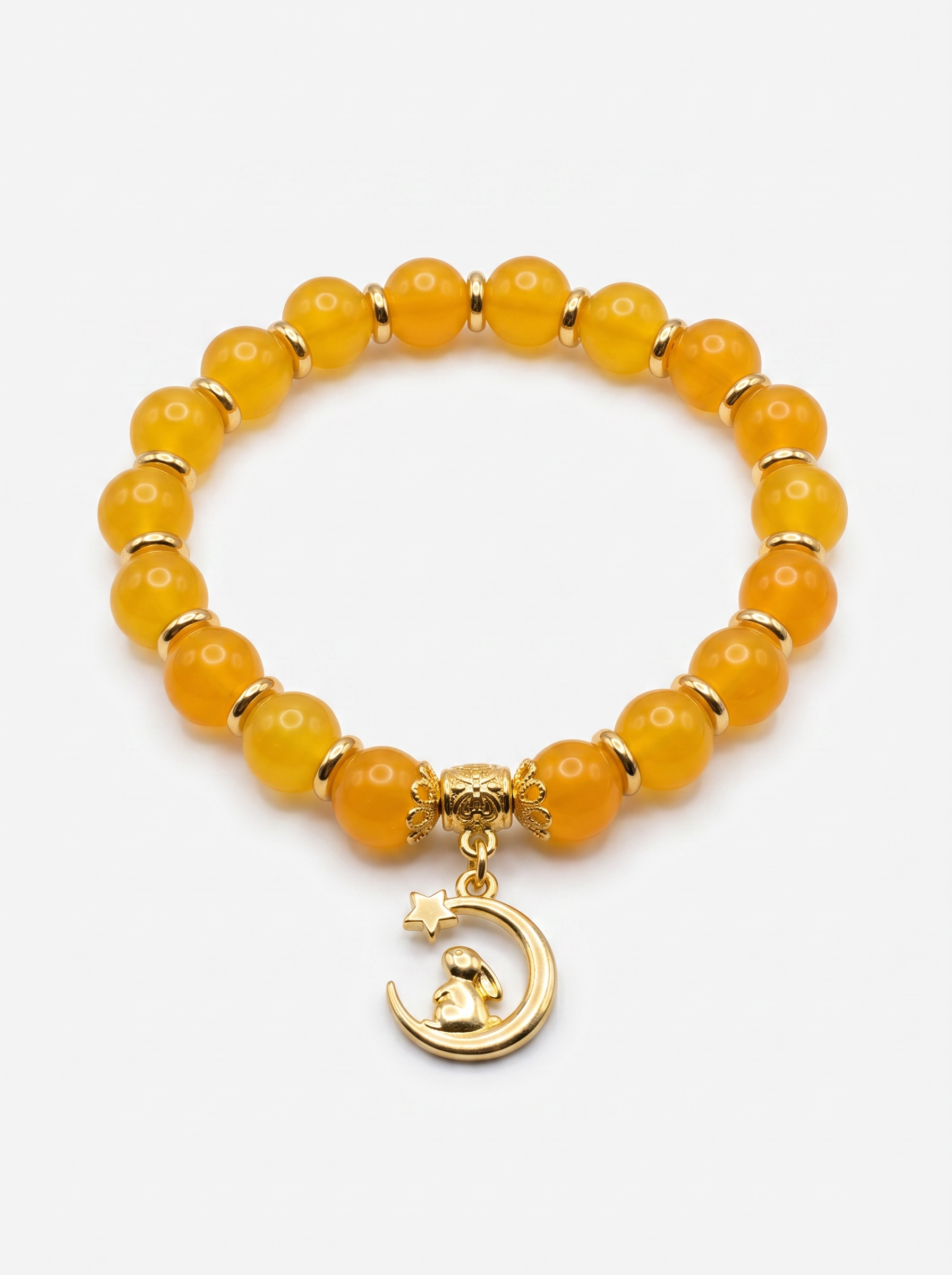 Moon & Bunny Yellow Bead Alloy Charm Bracelet – Two Children’s Sizes, Handcrafted by Artist Kristine Keina