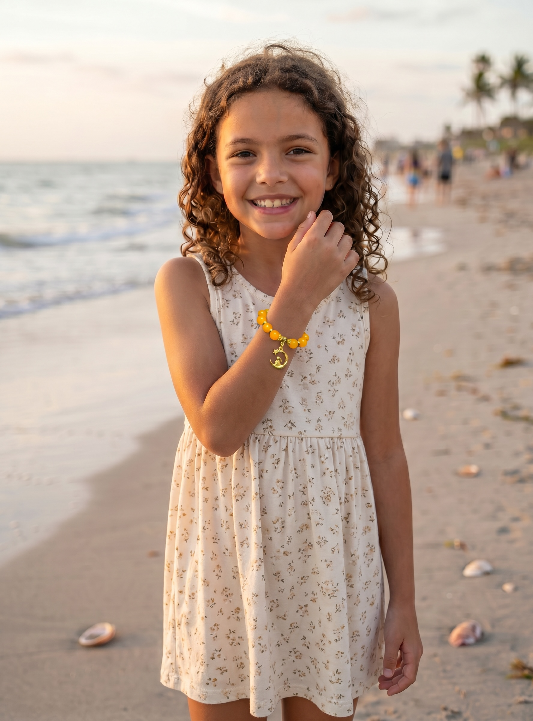 Moon & Bunny Yellow Bead Alloy Charm Bracelet – Two Children’s Sizes, Handcrafted by Artist Kristine Keina