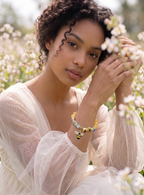 Honey Bee- Natural Premium Yellow Jade Sunflower Porcelain Bead Bee Pendant Stretch Bracelet – Handcrafted by Artist Kristine Keina