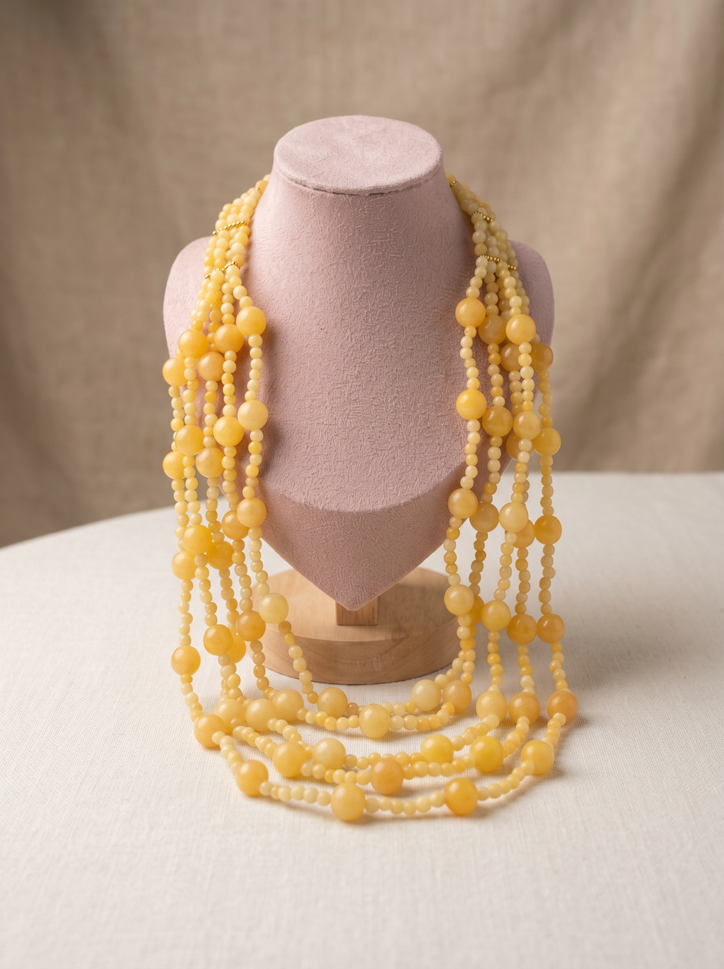 Artist Handcrafted Multi‑Strand Natural Premium Quality Yellow Jade Statement Necklace by Kristine Keina