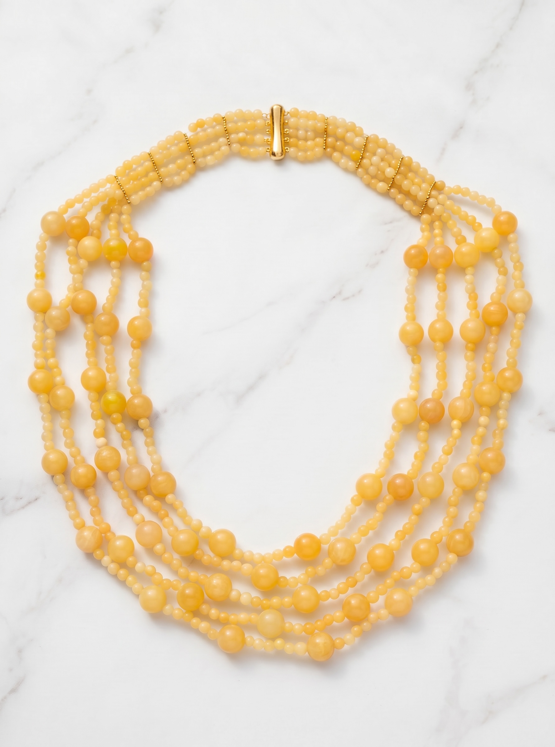 Artist Handcrafted Multi‑Strand Natural Premium Quality Yellow Jade Statement Necklace by Kristine Keina