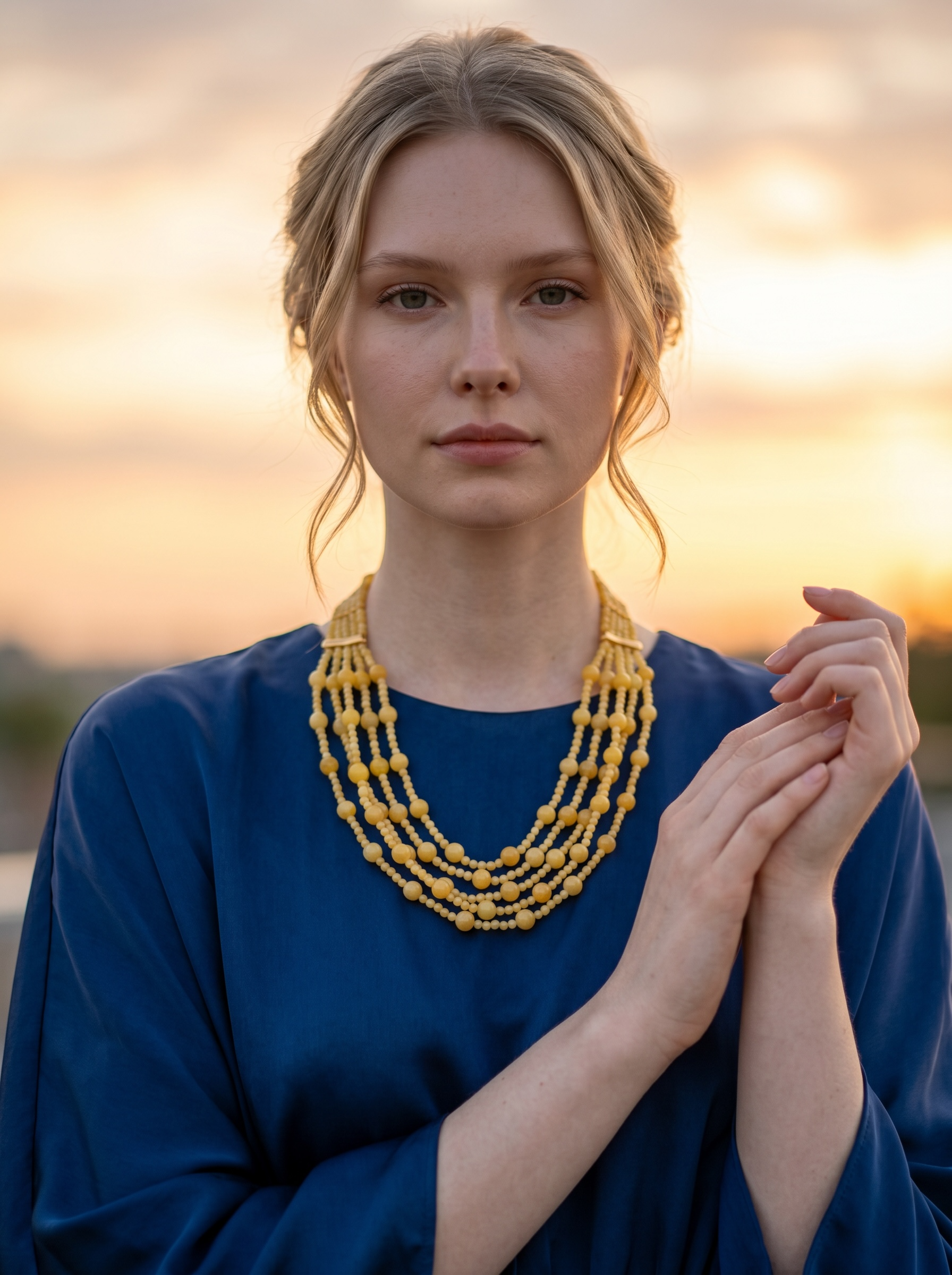 Artist Handcrafted Multi‑Strand Natural Premium Quality Yellow Jade Statement Necklace by Kristine Keina