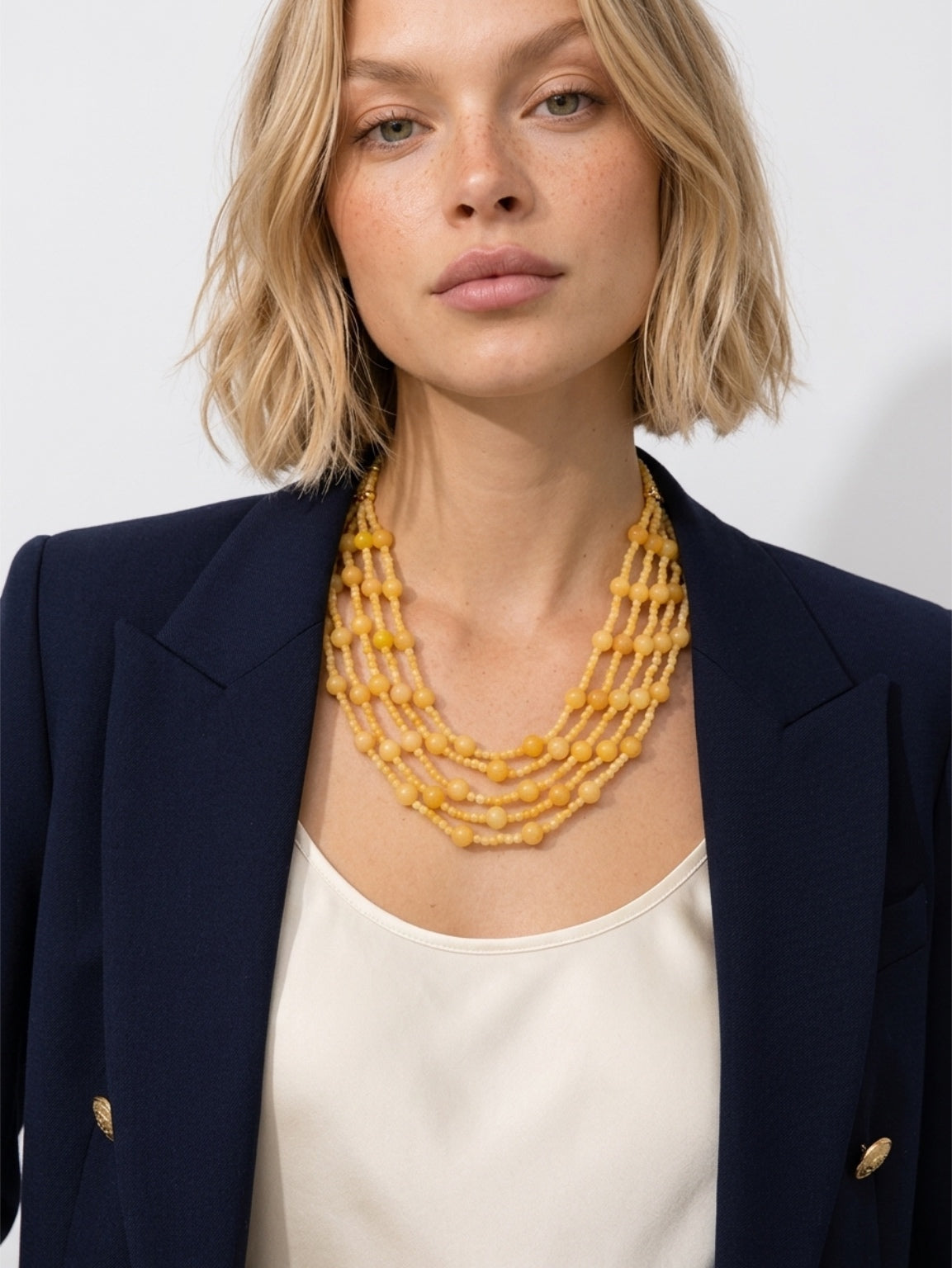 Artist Handcrafted Multi‑Strand Natural Premium Quality Yellow Jade Statement Necklace by Kristine Keina