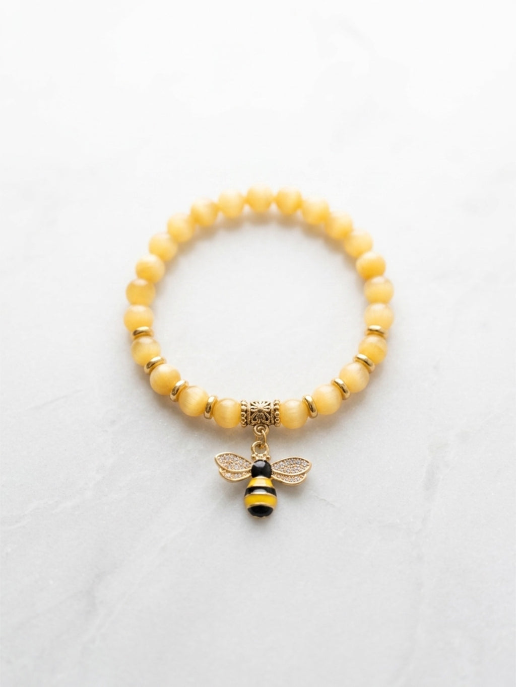 Sweet Bee Yellow Topaz Stretch Bracelet – For Girls & Teens (Age 10+), Handcrafted by Artist Kristine Keina