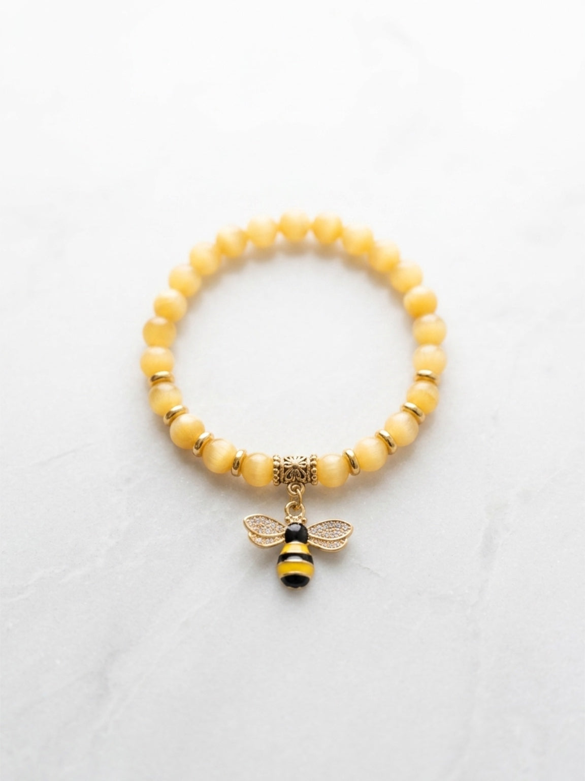 Sweet Bee Yellow Topaz Stretch Bracelet – For Girls & Teens (Age 10+), Handcrafted by Artist Kristine Keina