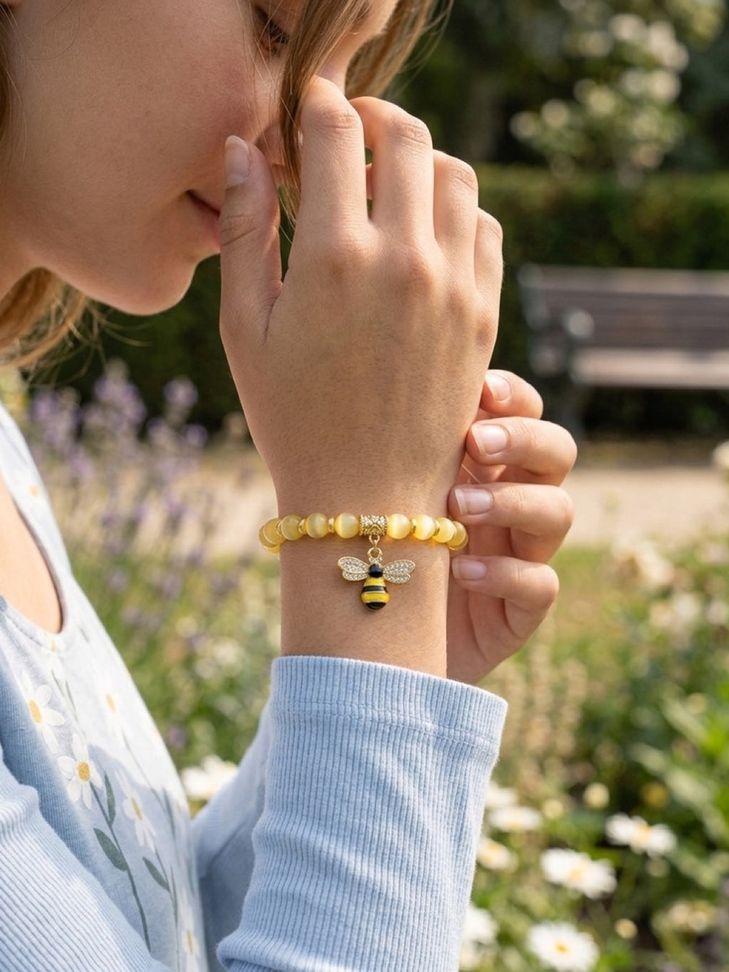 Sweet Bee Yellow Topaz Stretch Bracelet – For Girls & Teens (Age 10+), Handcrafted by Artist Kristine Keina