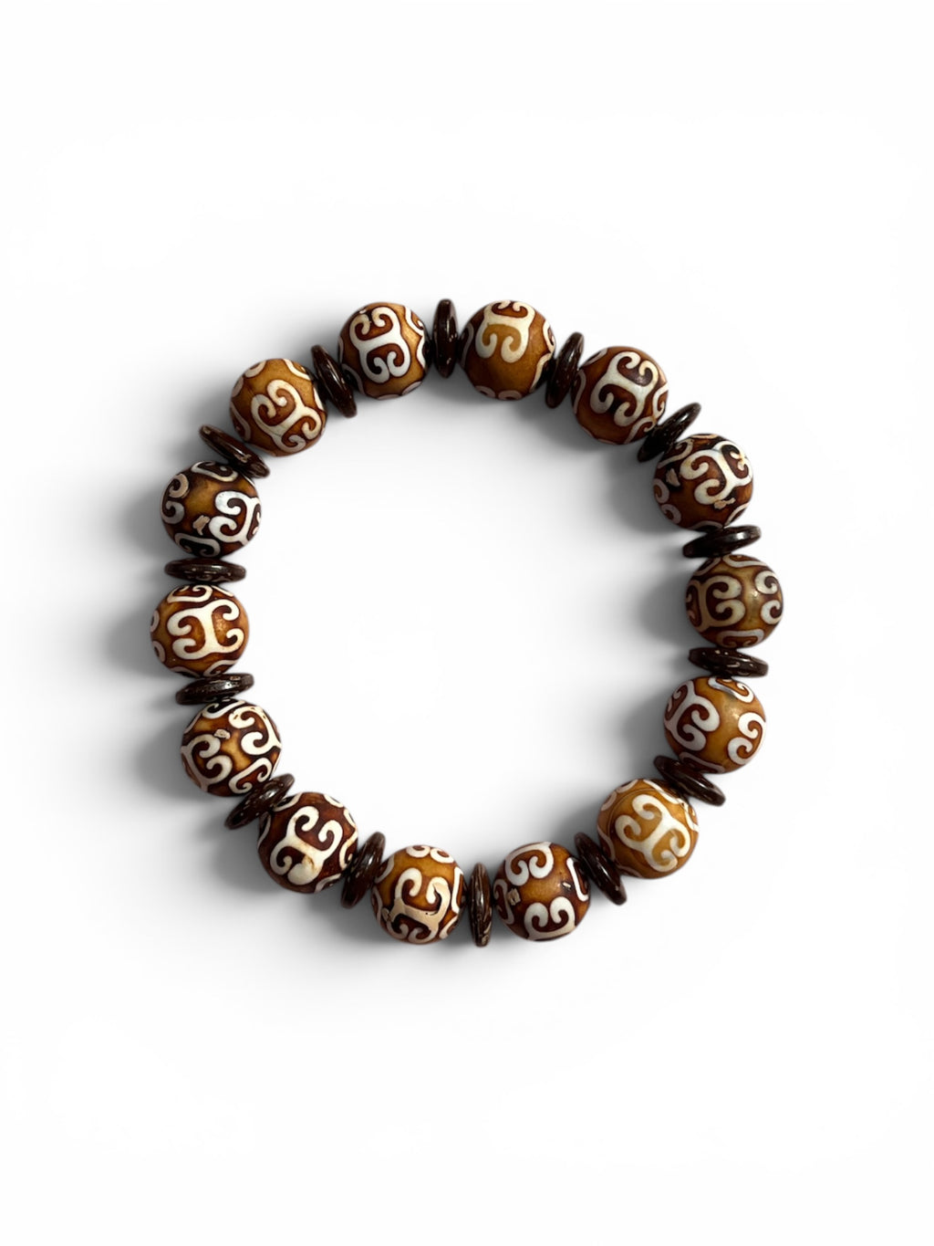 Guardian Bracelet – Large Tibetan dZi Agate & Coconut Discs/ Handcrafted by Artist Kristine Keina