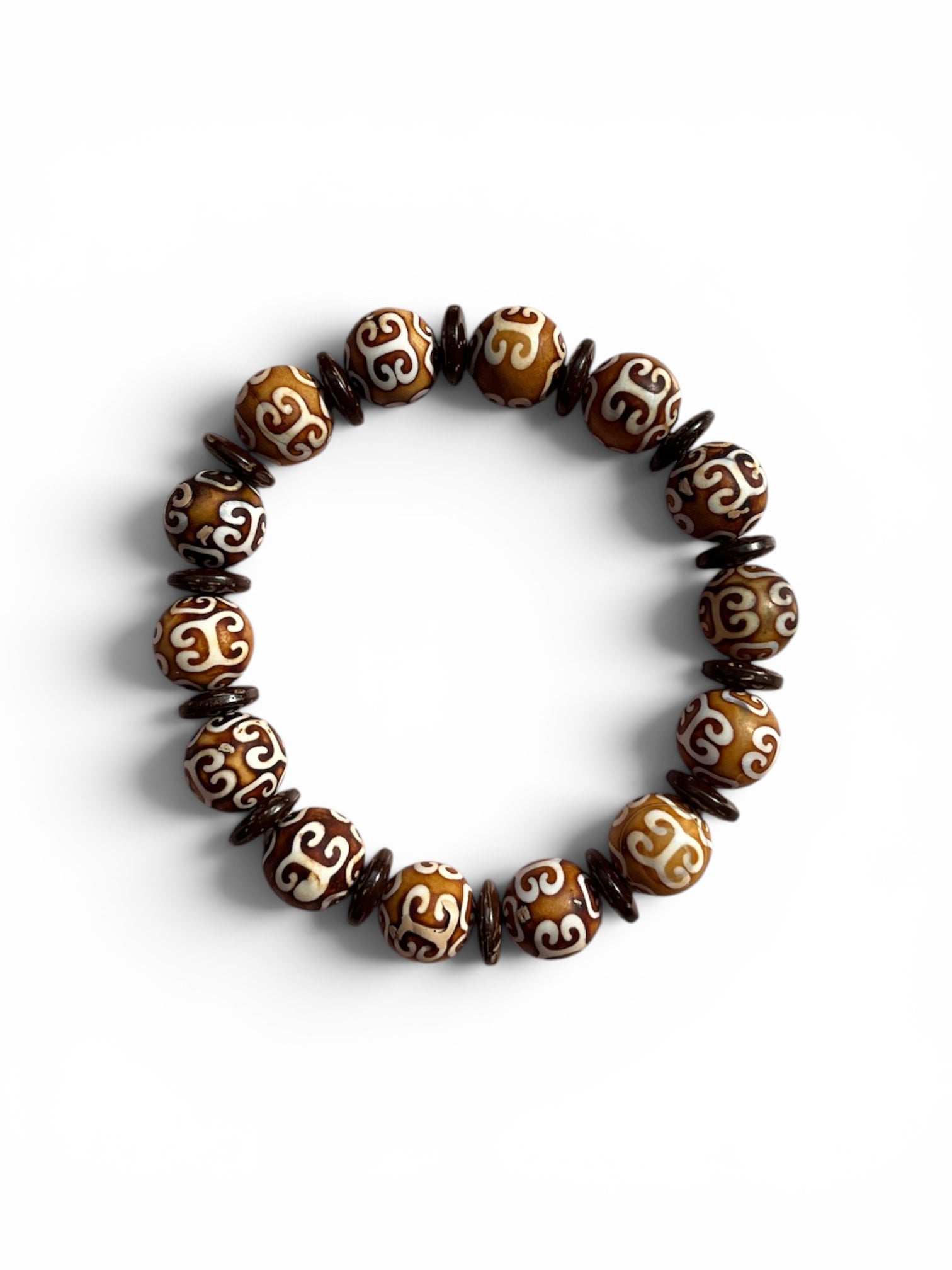 Guardian Bracelet – Large Tibetan dZi Agate & Coconut Discs/ Handcrafted by Artist Kristine Keina